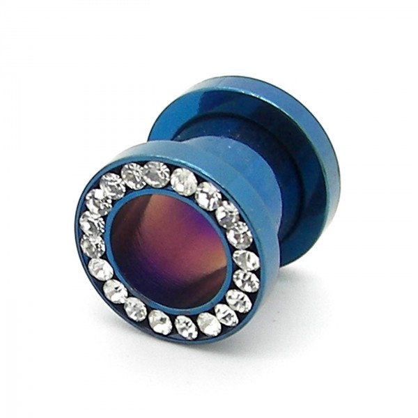 Flesh Tunnel Plug Edelstahl Stahl Straß blau 4   12 mm